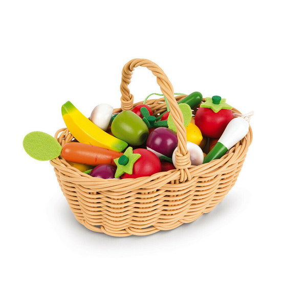 Juratoys Janod J05620 Obst und Gemüse Sortiment im Korb 24 Teile