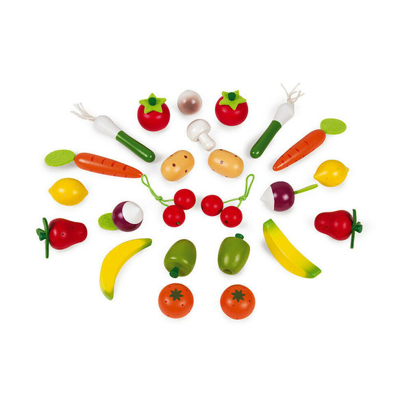Juratoys Janod J05620 Obst und Gemüse Sortiment im Korb 24 Teile