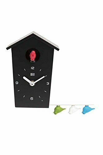 KooKoo BirdHouse mini schwarz BHm3000B, kleine Kuckucksuhr aus Holz mit Vogelstimmen