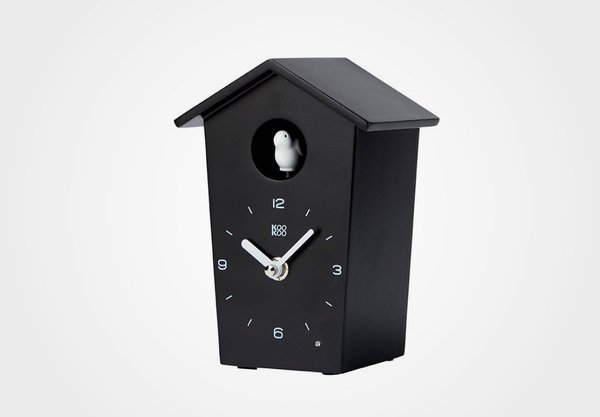 KooKoo BirdHouse mini schwarz BHm3000B, kleine Kuckucksuhr aus Holz mit Vogelstimmen