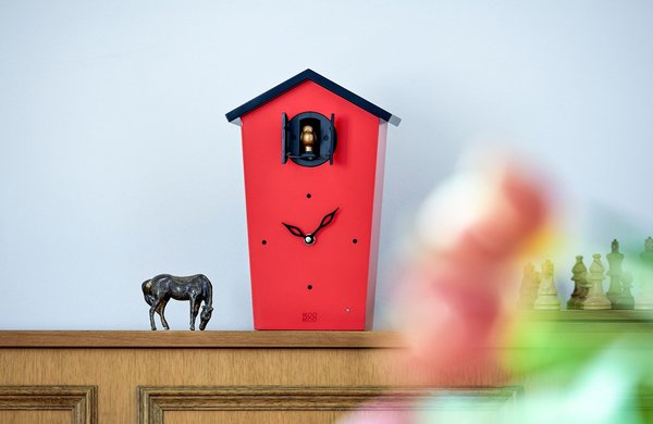 KooKoo BirdHouse rot, BH1004R Kuckucksuhr aus Holz mit Vogelstimmen