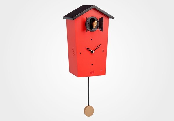 KooKoo BirdHouse rot, BH1004R Kuckucksuhr aus Holz mit Vogelstimmen